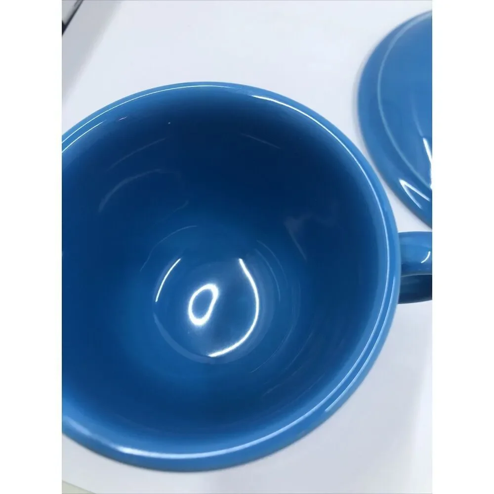 Fiesta Ware Tea Cup and Saucer Peacock Blue Home Laughlin